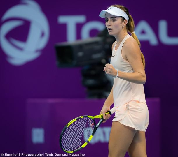 Catherine Bellis celebrates winning the first set | Photo: Jimmie48 Tennis Photography