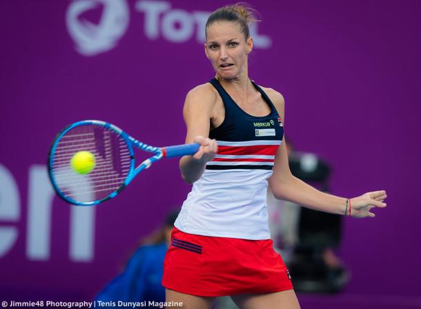 Karolina Pliskova in action at the Qatar Total Open | Photo: Jimmie48 Tennis Photography