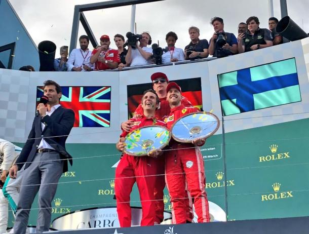 Vettel, Raikkonen y Rueda en el podium de Albert Park | Fuente: Scuderia Ferrari