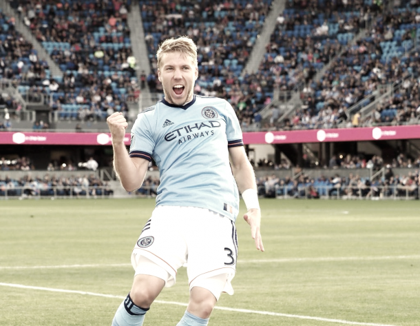 Anton Tinnerholm celebrating the equalizer. | Photo: New York City FC