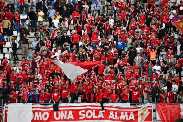 Afición del Real Murcia durante el partido ante el Extremadura. Foto: Real Murcia