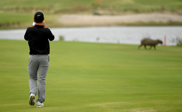 Danny Lee takes a picture during a practice round at The Olympic Course in Rio/Photo: 