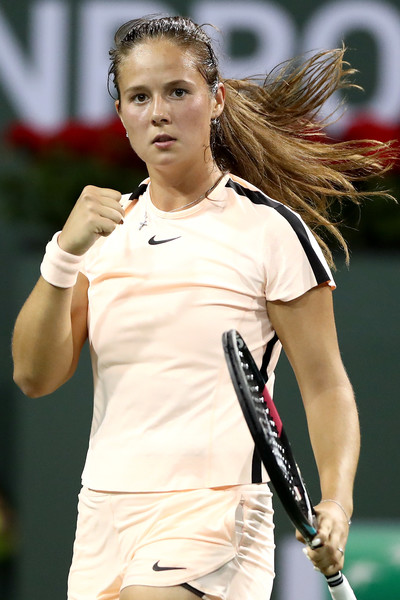 Daria Kasatkina celebrates winning a point during her huge win over Wozniacki | Photo: Matthew Stockman/Getty Images North America