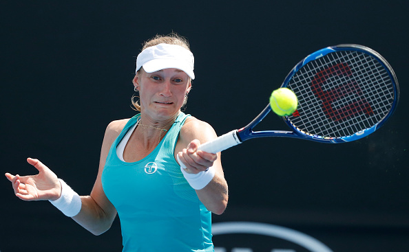 Ekaterina Makarova in action against Ekaterina Alexandrova in the first round (Getty/Darria Traynor)