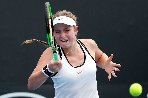 Jelena Ostapenko in action against Zhu Lin in the opening round (Getty/Darrian Traynor)