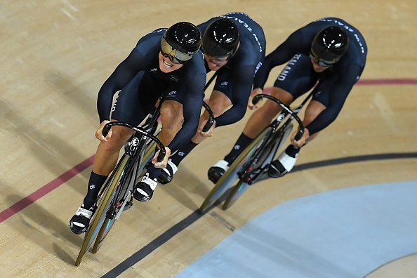 The New Zealand Men's Team Sprint squad in action during the final (Getty/David Ramos)