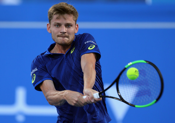 David Goffin hits a backhand at the Mubadala World Tennis Championships in Abu Dhabi/Getty Images: Francois Nel