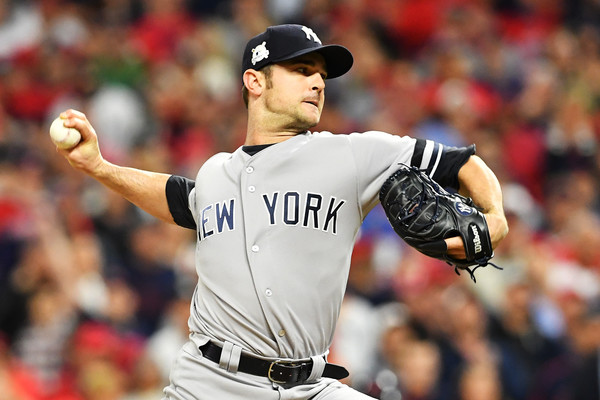 David Robertson #30 of the New York Yankees pitches against the Cleveland Indians in Game Five of the American League Divisional Series. |Oct. 11, 2017 - Source: Jason Miller/Getty Images North America|