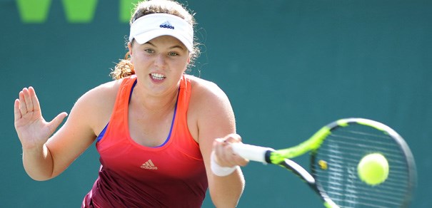 Kayla Day hits a forehand at an event several months ago. Photo: USTA