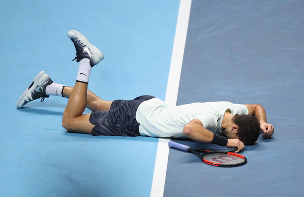 Dimitrov in a state of disbelief after securing victory (Julien Finney/Getty Images Europe)