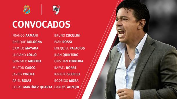 Los futbolistas que fueron convocados por Gallardo para jugar ante Arsenal. Foto: River Oficial.