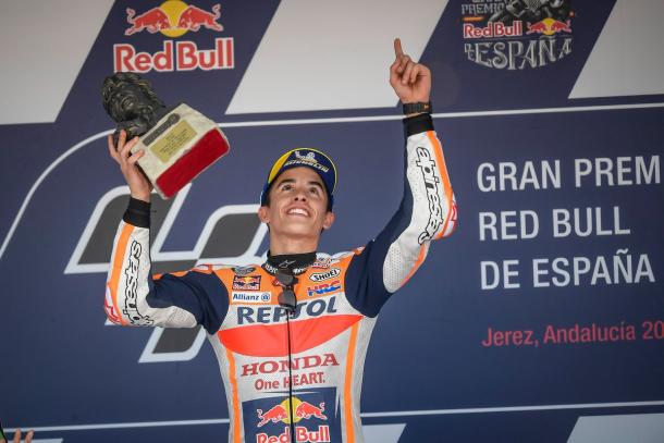 Márquez celebra su segunda victoria de la temporada en Jerez / Foto: Box Repsol (Twitter)
