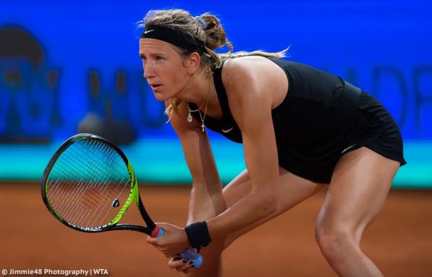 Victoria Azarenka waits to return a serve during her second-round match against Pliskova | Photo: Jimmie48 Tennis Photography