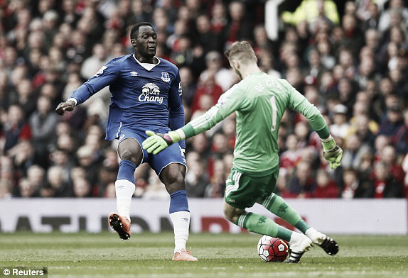 Above: David De Gea clears despite pressure from Romelu Lukaku as Manchester United defeat Everton 1-0 | Reuters 