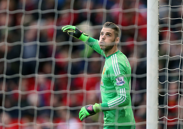 De Gea in action against Aston Villa on Saturday afternoon | Photo: James Bayliss/AMA - via Getty Images