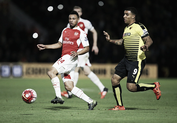 Deeney chases for the ball. Photo: Getty Images