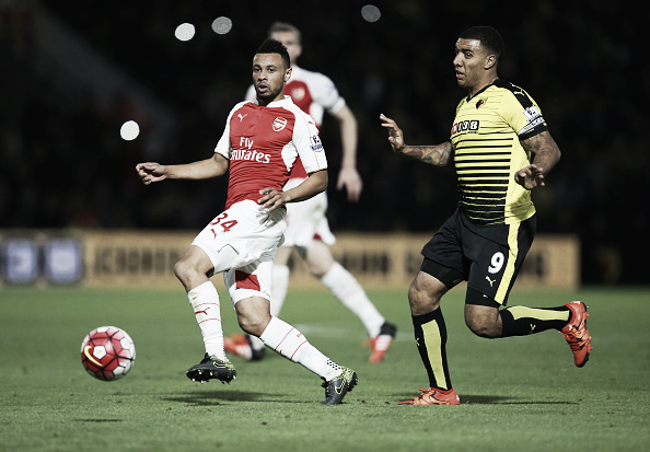 Deeney challenges for the ball. | Photo: Getty Images