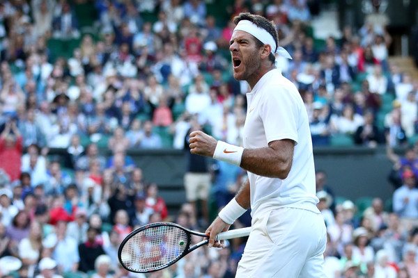 Del Potro fires himself up late in the near-five hour epic. Photo: Clive Brunskill/Getty Images