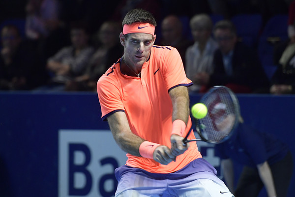Del Potro crushes a backhand during his loss in Basel. Photo: Harold Cunningham/Getty Images