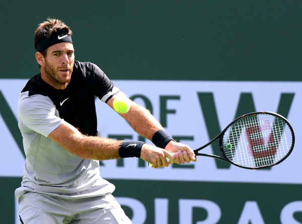 Del Potro reaches for one of his big backhands. Photo: Harry How/Getty Images