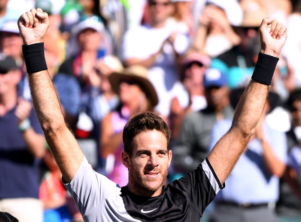 Del Potro celebrates his spectacular victory in Indian Wells. Photo: Harry How/Getty Images