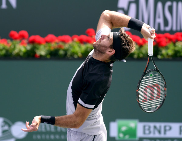 Juan Martin del Potro serves during the Indian Wells final. Photo: Harry How/Getty Images