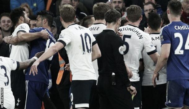 Above: Mousa Dembele and Diego Costa clash in Chelsea's 2-2 draw with Tottenham | Photo: Rex Features