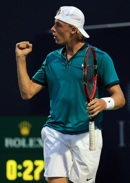 Denis Shapovalov celebrates after winning a point during his second round match against Grigor Dimitrov at the 2016 Rogers Cup. | Photo: Vaughn Ridley/Getty Images North America