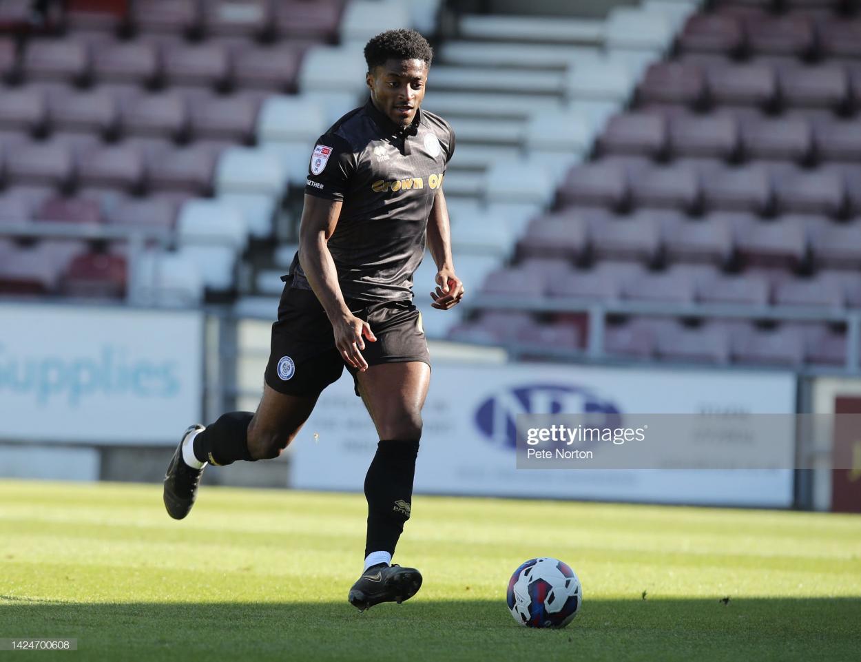 Devante Rodney of Rochdale in action during the Sky Bet League Two between Northampton Town and Rochdale at Sixfields on September 17, 2022 in Northampton, England. (Photo by Pete Norton/Getty Images)