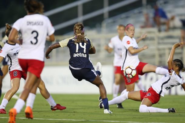 Jessica McDonald fired in a magnificent second goal | Source: nccourage.com