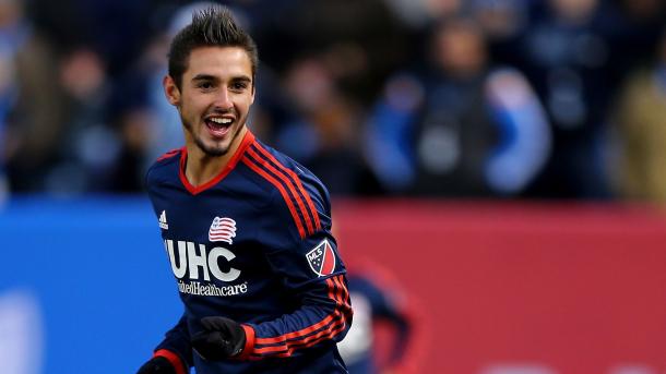 Diego Fagundez has started 2016 on fire for the Revs, he has been assisted or scored in four of New England's eight goals this season. Photo provided by Getty Images. 