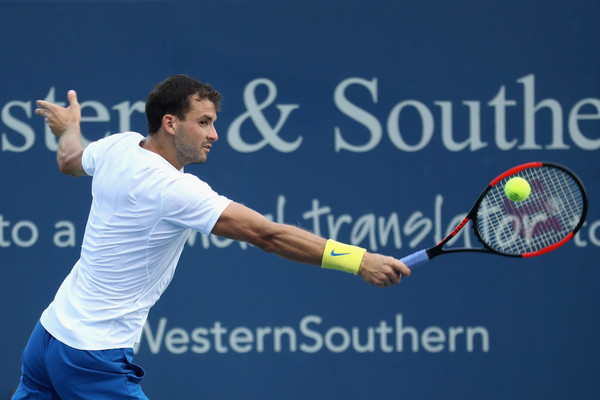 Dimitrov hits a backhand during his win over del Potro. Photo: Rob Carr/Getty Images