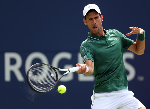 Novak Djokovic crushes a forehand during his wild ride on Tuesday in Toronto. Photo: Getty Images