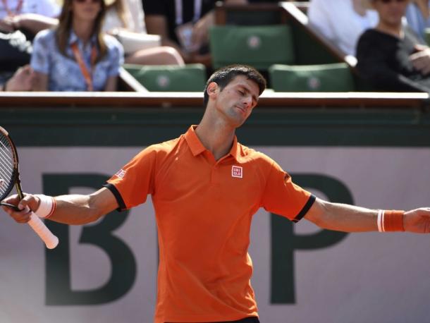 Djokovic reacts to losing the third set to Stan Wawrinka in the 2015 French Open Final. Photo: AFP