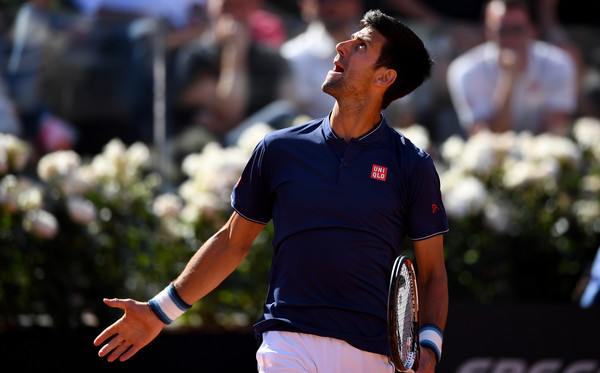 Djokovic shows his frustration during his loss in the Rome final to Alexander Zverev. Photo: Gareth Copley/Getty Images