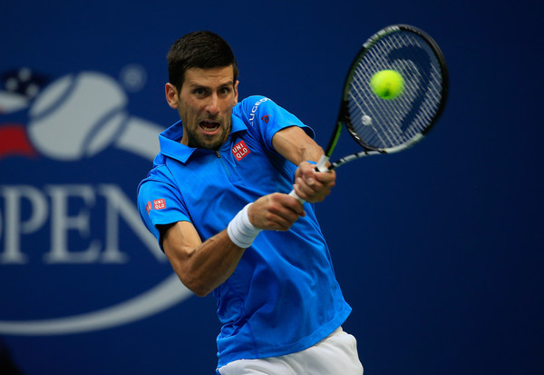 Djokovic hits a backhand during the US Open final. Photo: Chris Trotman/Getty Images