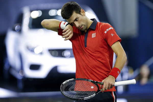 Djokovic reacts after losing a point during his 2015 Shanghai semifinal. Photo: Lintao Zhang/Getty Images