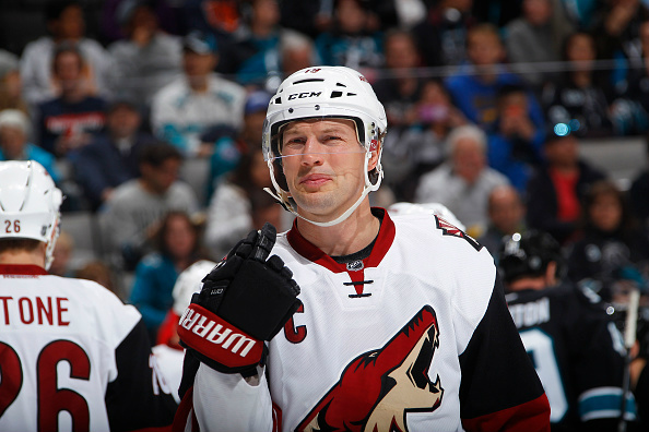 Shane Doan #19 of the Arizona Coyotes looks on during the game against the San Jose Sharks at SAP Center on March 20, 2016 in San Jose, California. (Photo by Rocky W. Widner/NHL/Getty Images)