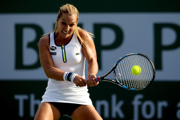 Cibulkova hits a backhand. Photo: Matthew Stockman/Getty Images