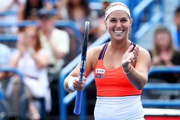 Dominika Cibulkova celebrates her win over Mertens in Connecticut, where she reached the final | Photo: Maddie Meyer/Getty Images North America