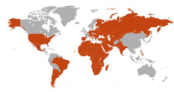 Mapa que refleja los 125 países en los que será emitida la Fase Final de la ACB en su totalidad | Foto: ACB Comunicación
