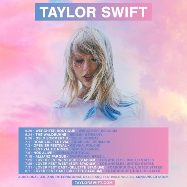 Fechas confirmadas del Lover Fest Tour. Fuente: instagram (taylorswift)