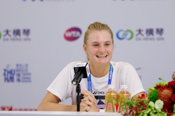 Yastremska during her post-match press conference/Photo: WTA Elite Trophy/Twitter