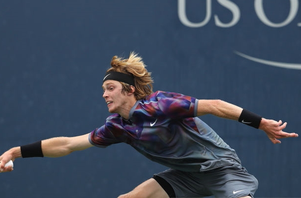 Photo: Elsa/Getty Images- Andrey Rublev did the damage with his forehand.