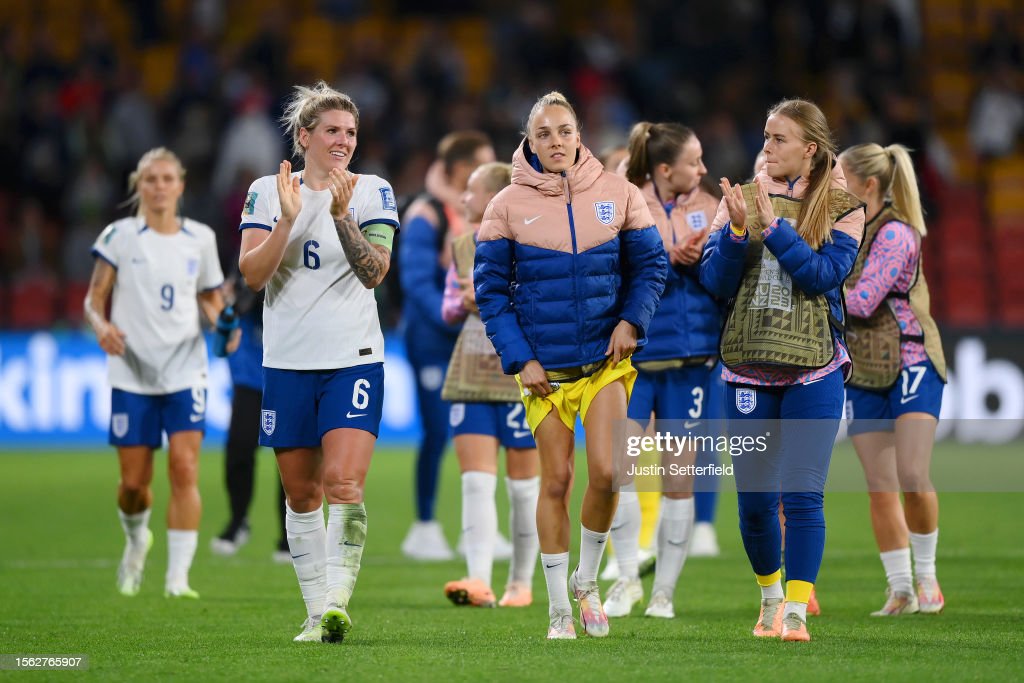 England players applaud fans after the team's 1-0 victory in the FIFA Women's World Cup Australia & New Zealand 2023 Group D match between England and Haiti at Brisbane Stadium on July 22, 2023 in Brisbane, Australia. (Photo by Justin Setterfield/Getty Images)