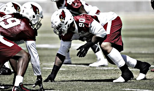 Arizona Cardinals' Robert Nkemdiche (90) lines up for a play during the team's NFL football rookie camp practice Friday, May 6, 2016, in Tempe, Ariz. (AP Photo/Ross D. Franklin)