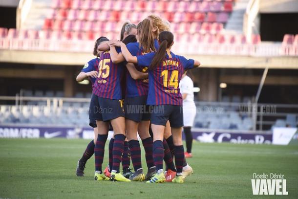 Las jugadoras del FC Barcelona Femenino celebrando un gol. FOTO: Noelia Déniz