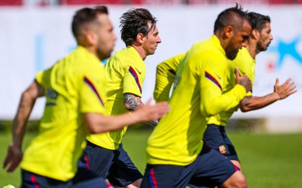 La plantilla del Barça entrenandose de cara al partido ante el Mallorca|Fuente: FC Barcelona