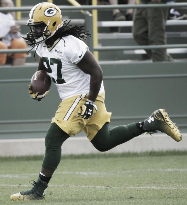 Eddie Lacy at Practice-Mark Hoffman-USA TODAY Sports