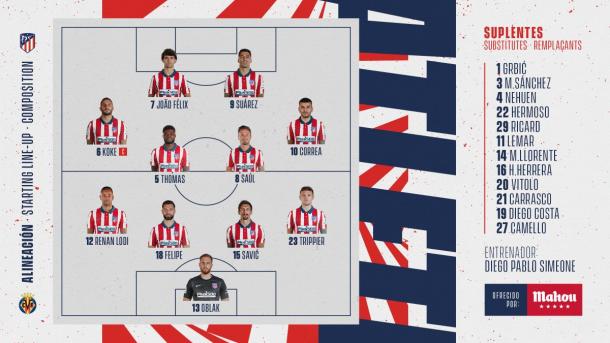 Once del Atlético de Madrid / Foto: @Atleti